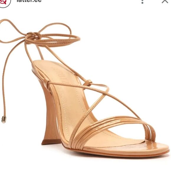 Schutz Arceli Honey Beige Strappy Lace Up Open Toe Flared Heel Tie Up Sandals - Picture 1 of 13